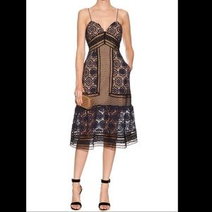 Self Portrait Navy Floral Lace w Pocket Midi Dress